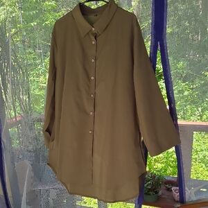 Olive Green Women's Button-Up Top